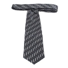 Ermenegildo Zegna Vintage Grey Geometric Patterned Jacquard Silk Tie
