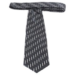 Ermenegildo Zegna Vintage Grey Geometric Patterned Jacquard Silk Tie