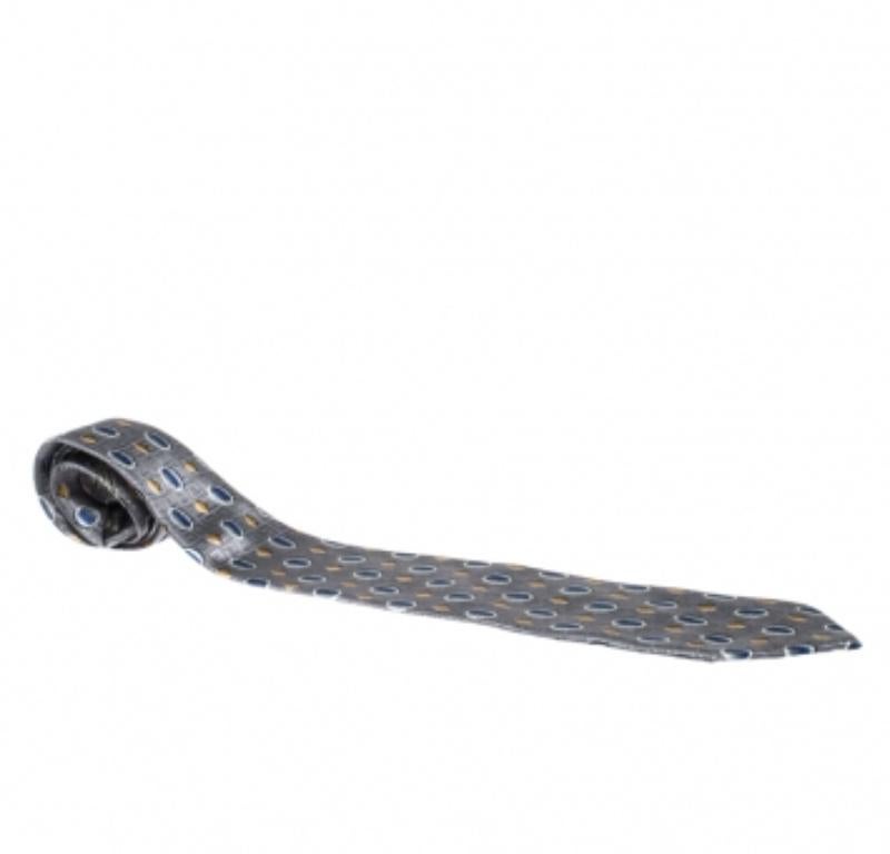 Grigio Cravatta Ermenegildo Zegna in seta jacquard e stampa geometrica grigia vintage in vendita