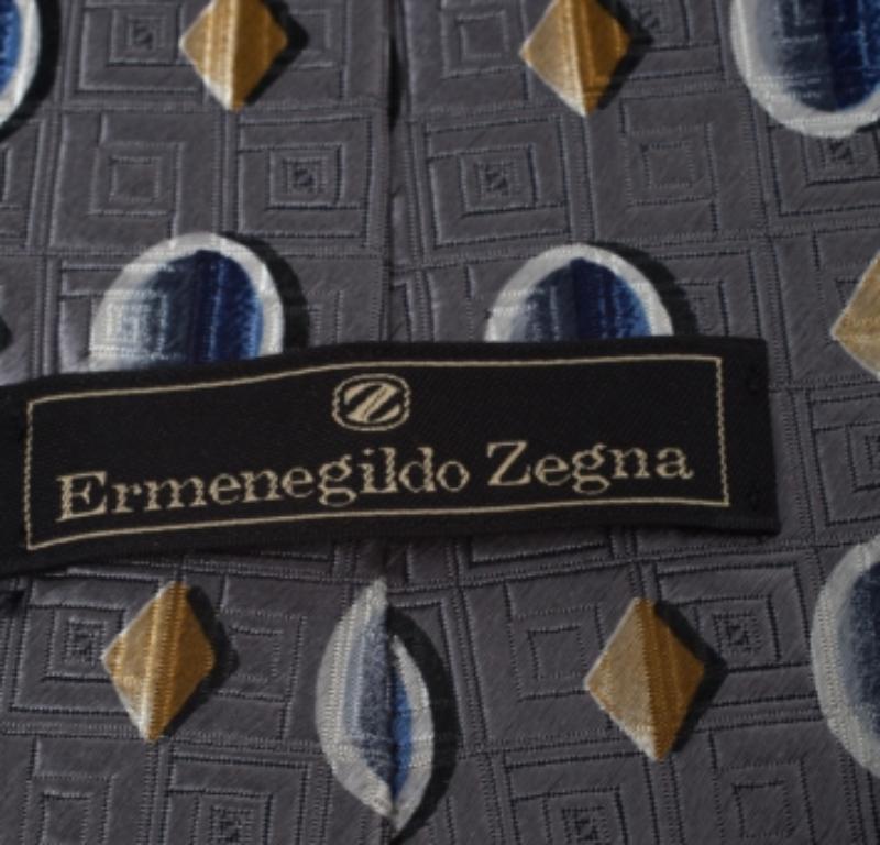 Uomo Cravatta Ermenegildo Zegna in seta jacquard e stampa geometrica grigia vintage in vendita