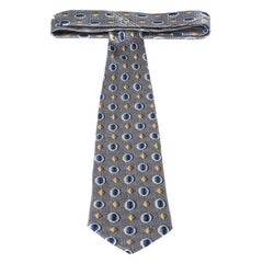 Ermenegildo Zegna Vintage Grey geometric Print & Jacquard Silk Tie