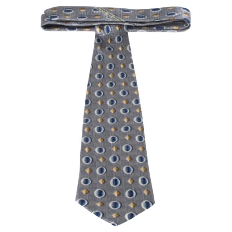 Cravatta Ermenegildo Zegna in seta jacquard e stampa geometrica grigia vintage in vendita