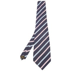 Ermenegildo Zegna cravate traditionnelle vintage en soie bleu marine à rayures diagonales