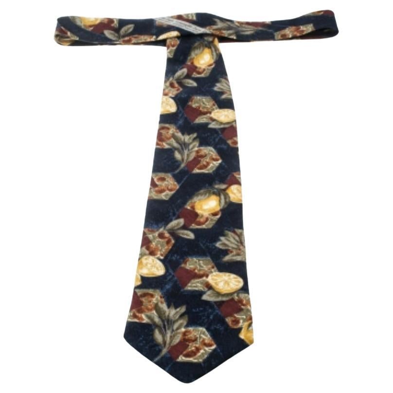 Ermenegildo Zegna cravate vintage en soie bleu marine imprimé citron en vente