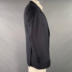 ERMENEGILDO ZEGNA Vintage Size 46 Navy Textured Stripe Wool Silk Slim Fit Sport Coat