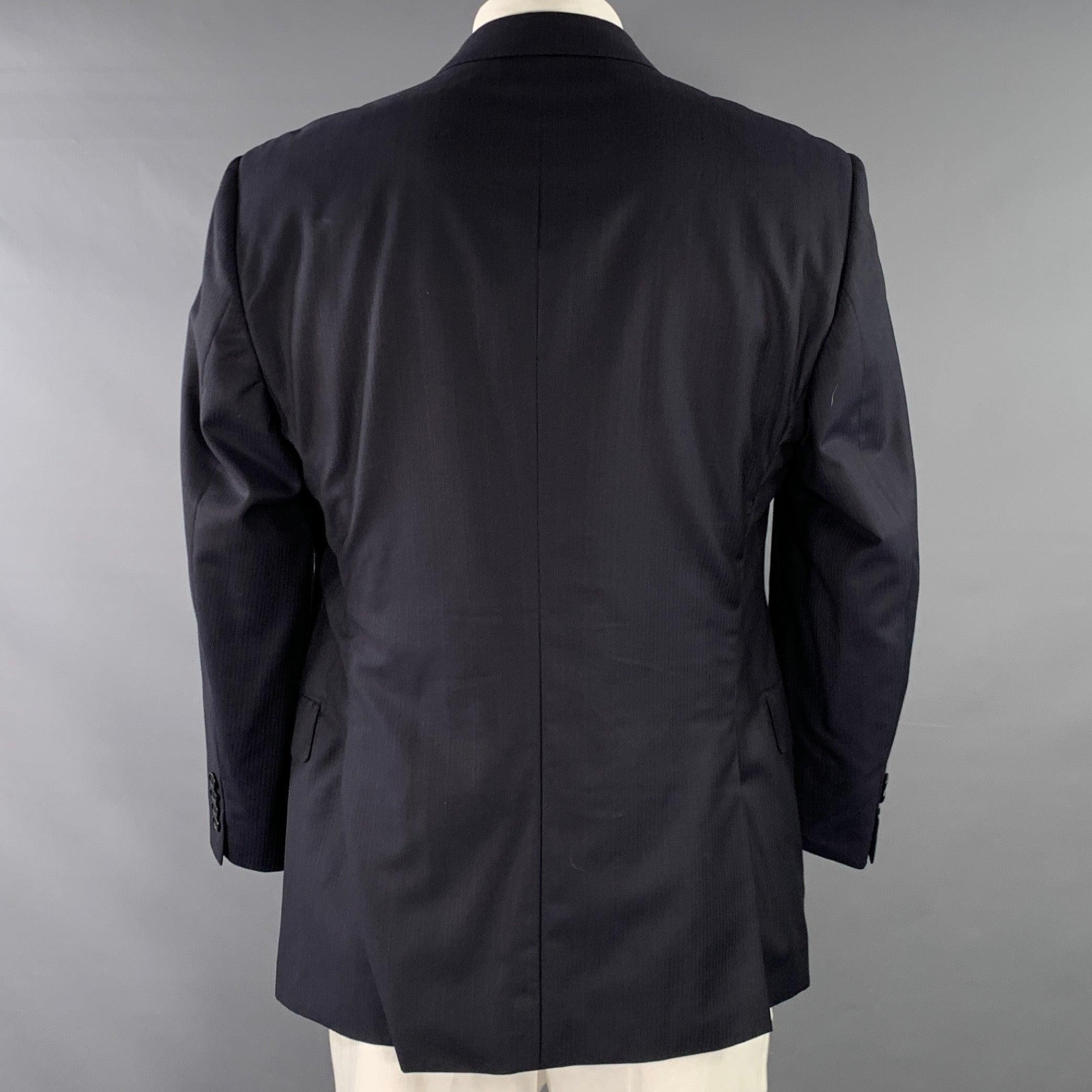 Black ERMENEGILDO ZEGNA Vintage Size 46 Navy Textured Stripe Wool Silk Slim Fit Sport Coat For Sale