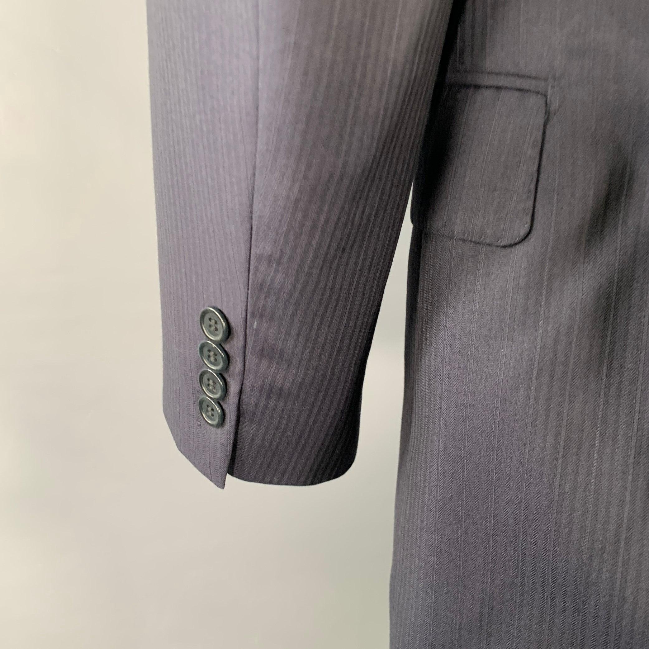 ERMENEGILDO ZEGNA Vintage Size 46 Navy Textured Stripe Wool Silk Slim Fit Sport Coat In Excellent Condition For Sale In San Francisco, CA