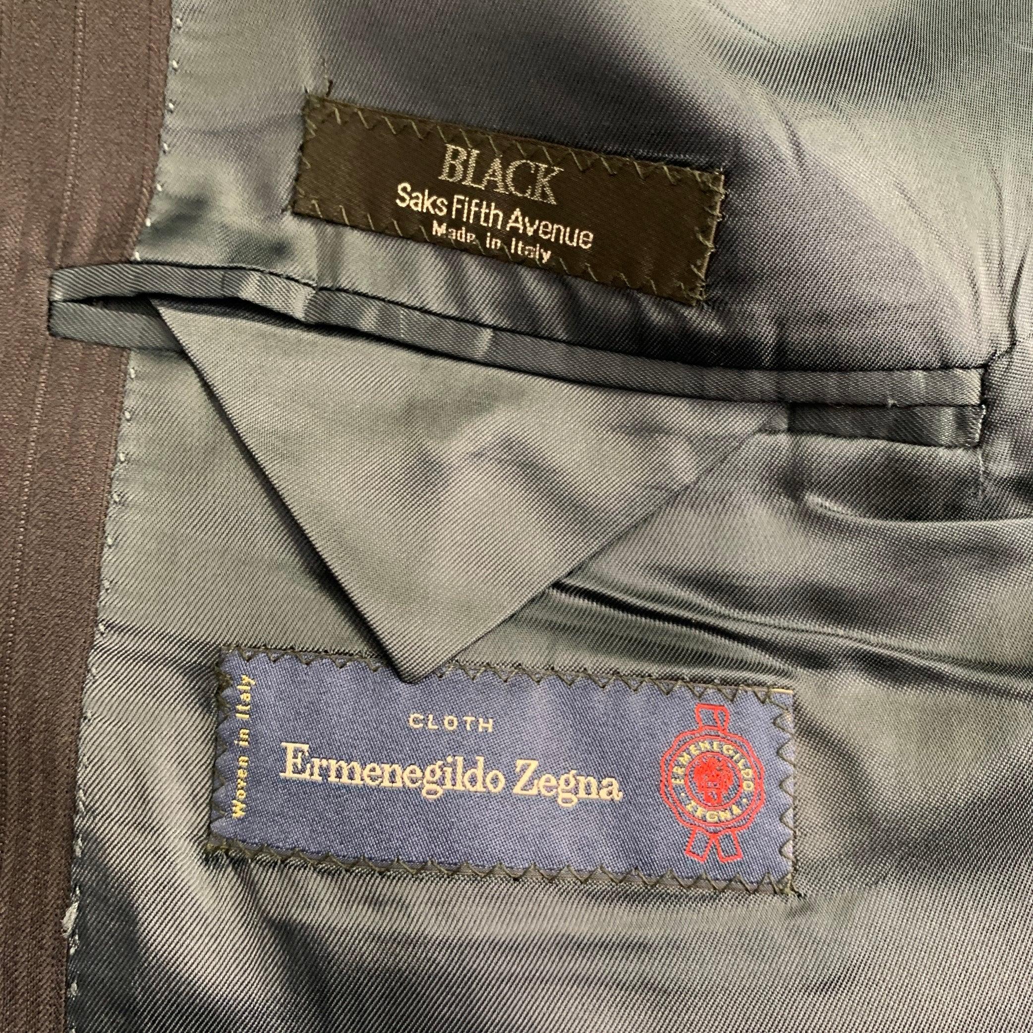 Men's ERMENEGILDO ZEGNA Vintage Size 46 Navy Textured Stripe Wool Silk Slim Fit Sport Coat For Sale