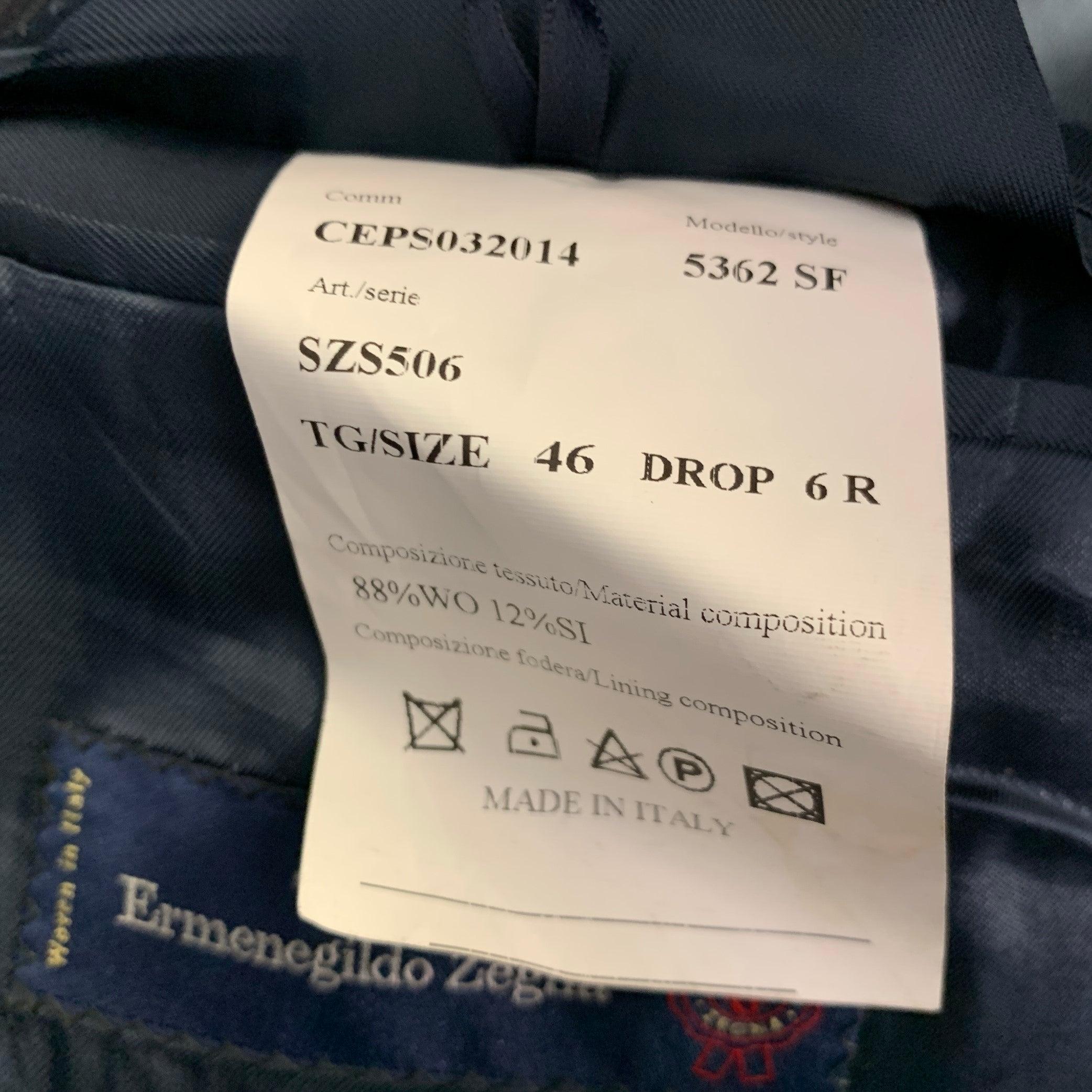 ERMENEGILDO ZEGNA Vintage Size 46 Navy Textured Stripe Wool Silk Slim Fit Sport Coat For Sale 1