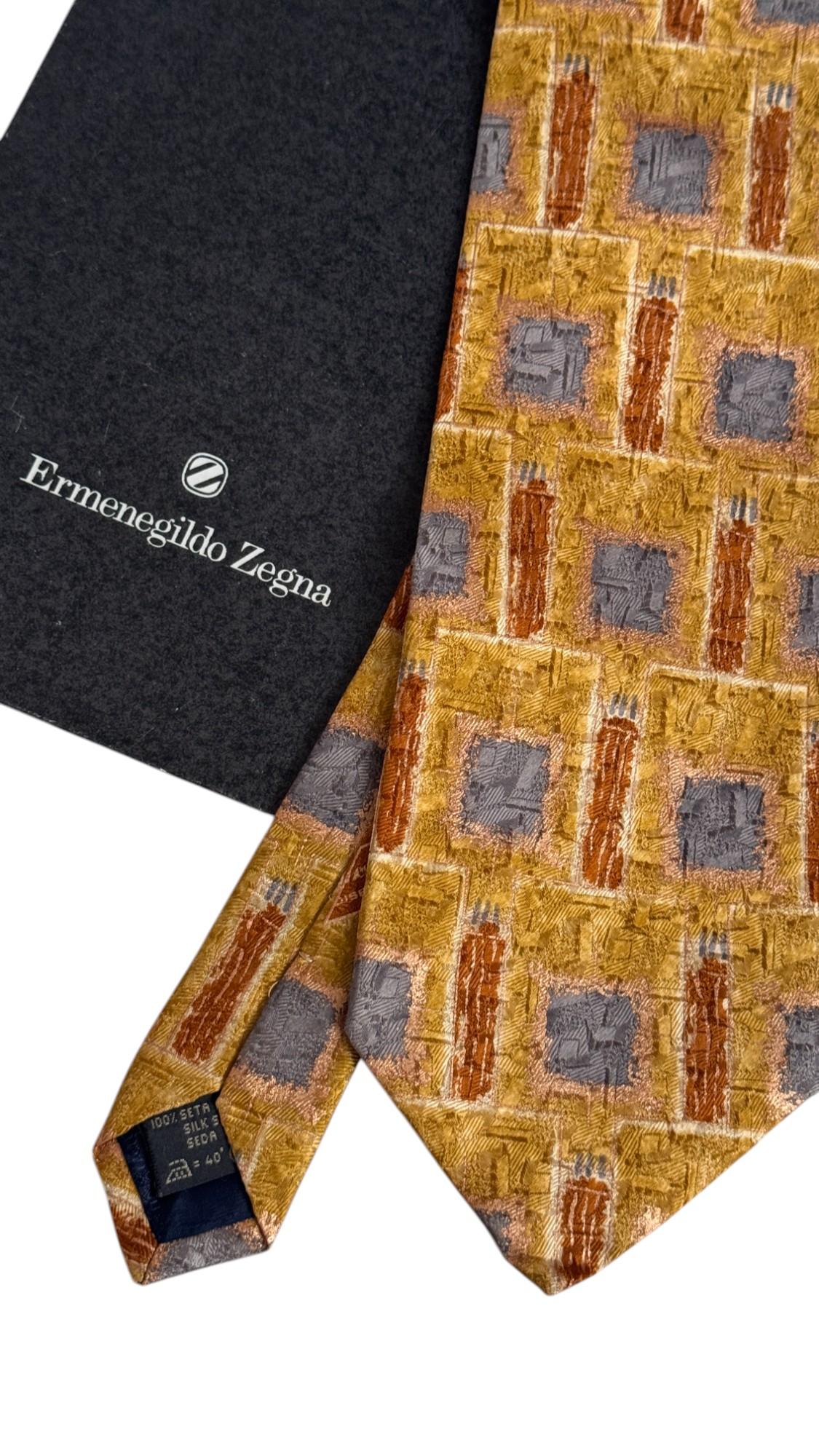 Ermenegildo Zegna Vintage-Krawatte - strukturiertes geometrisches Muster (Brown) im Angebot