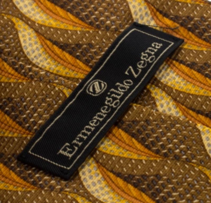 Ermenegildo Zegna Vintage Krawatte aus Seide mit gelbem Blattdruck (Gelb) im Angebot
