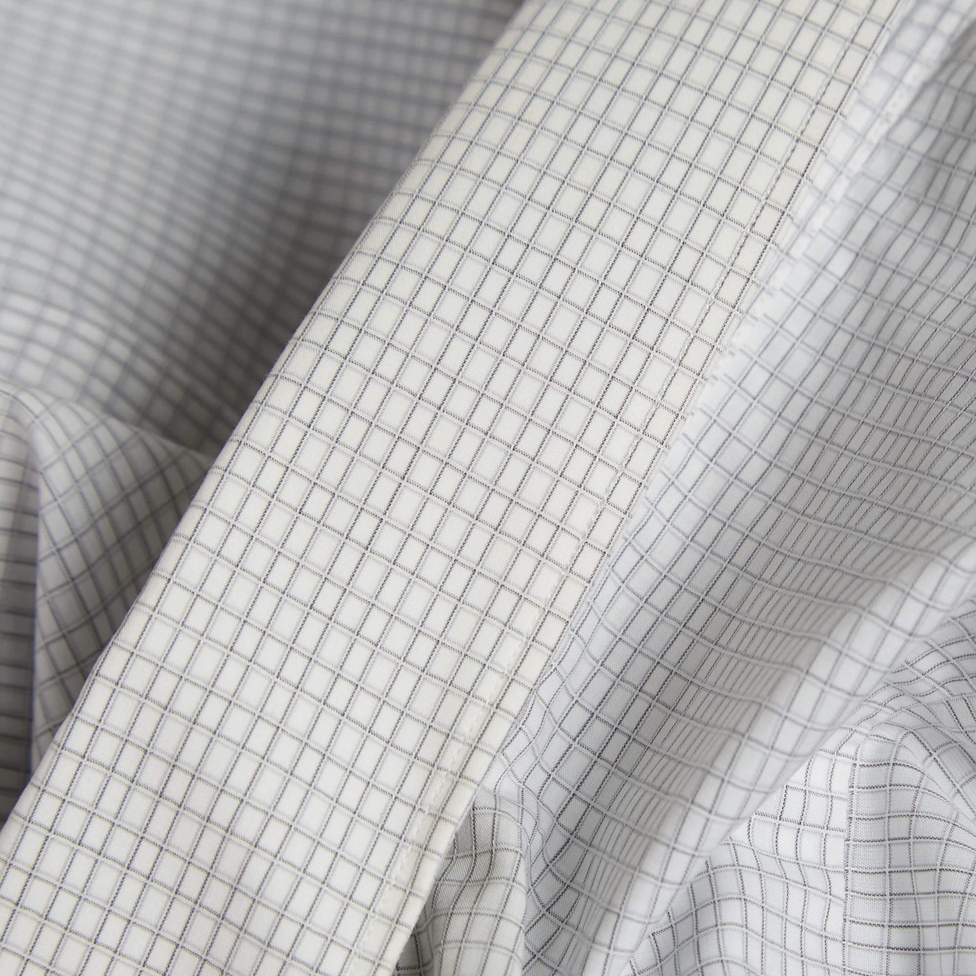 Gray Ermenegildo Zegna White Checked Cotton Shirt L For Sale