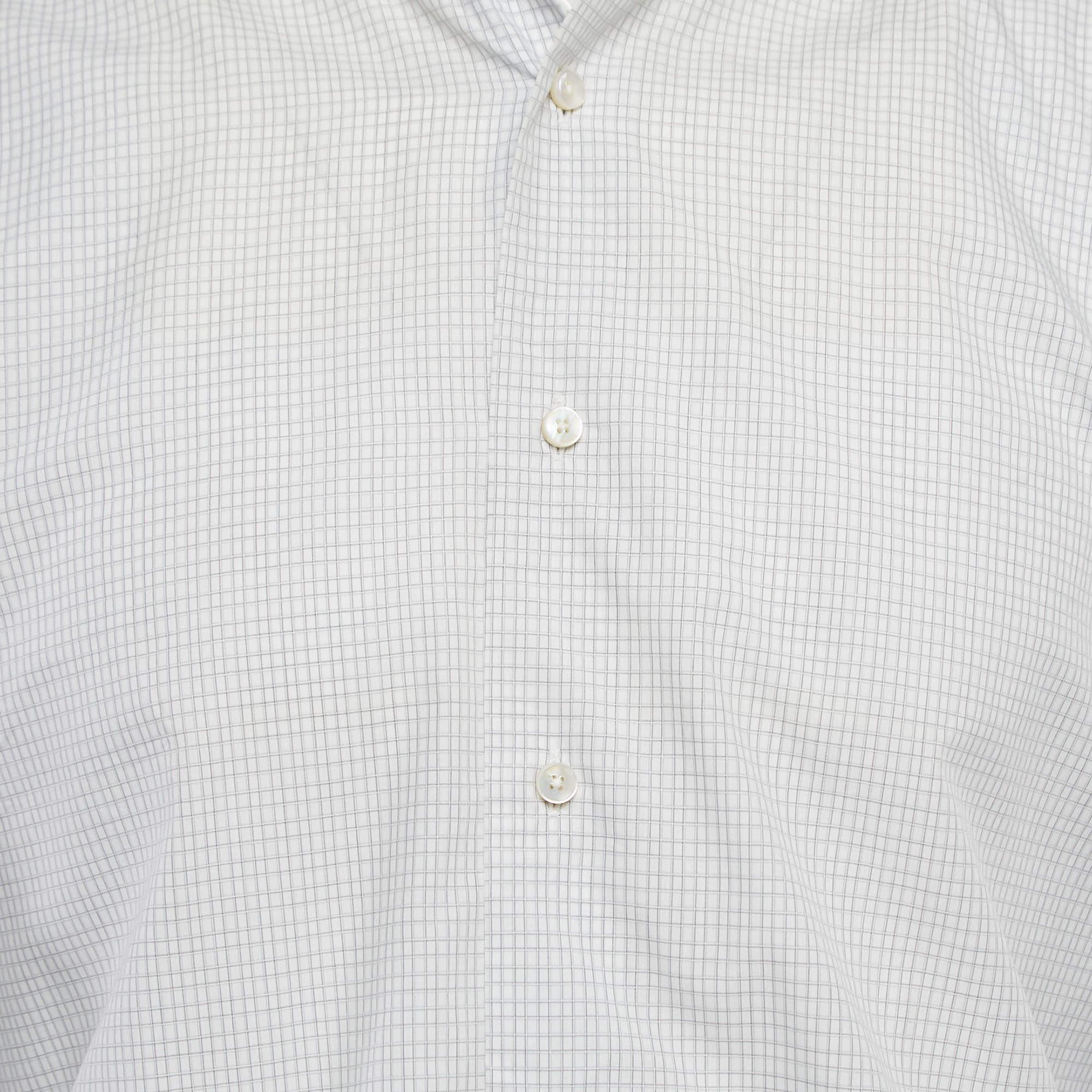 Ermenegildo Zegna White Checked Cotton Shirt L In Good Condition For Sale In Dubai, Al Qouz 2