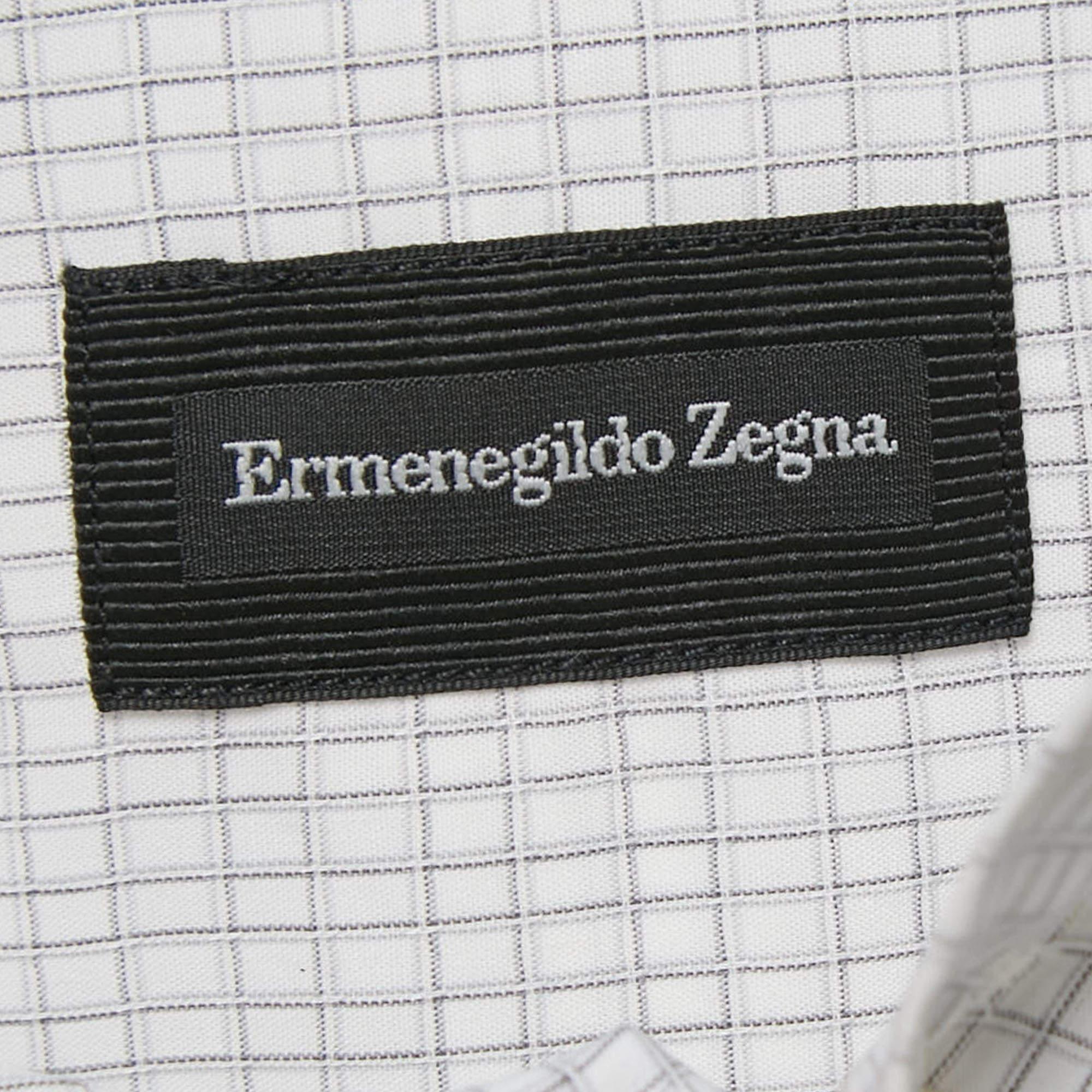 Men's Ermenegildo Zegna White Checked Cotton Shirt L For Sale