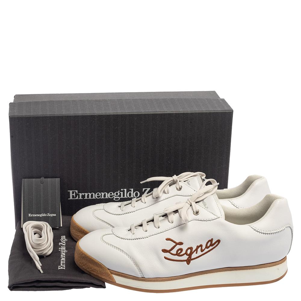 Ermenegildo Zegna White Leather Marcello Signature Sneakers Size 46 3