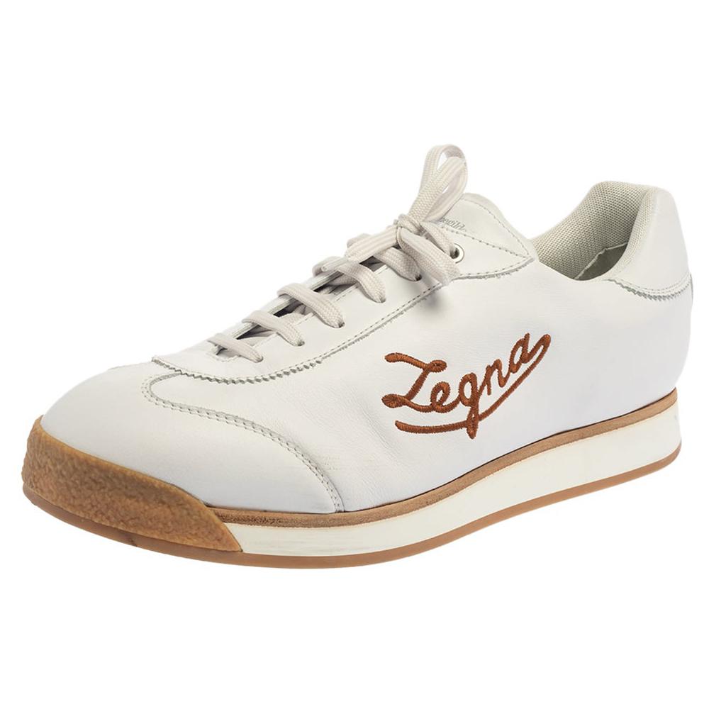 Ermenegildo Zegna White Leather Marcello Signature Sneakers Size 46