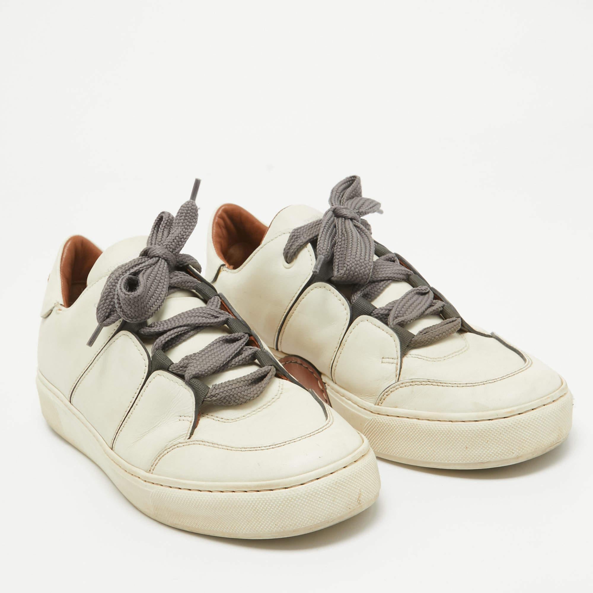 Ermenegildo Zegna Weiße Tiziano-Sneakers aus Leder mit Schnürung aus Leder Größe 41 Herren