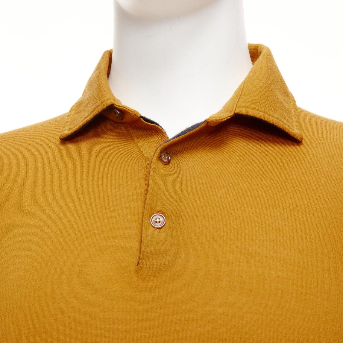 ERMENEGILDO ZEGNA wool cashmere mustard yellow knit polo sweater IT50 L
Reference: JSLE/A00125
Brand: Ermenegildo Zegna
Material: Wood, Cashmere
Color: Yellow
Pattern: Solid
Closure: Button
Made in: Italy

CONDITION:
Condition: Good, this item was