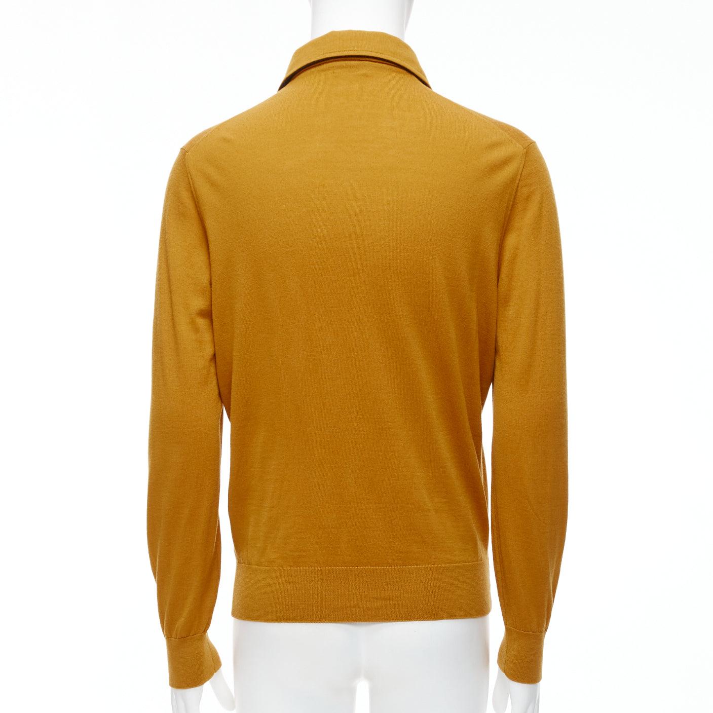 ERMENEGILDO ZEGNA wool cashmere mustard yellow knit polo sweater IT50 L For Sale 1