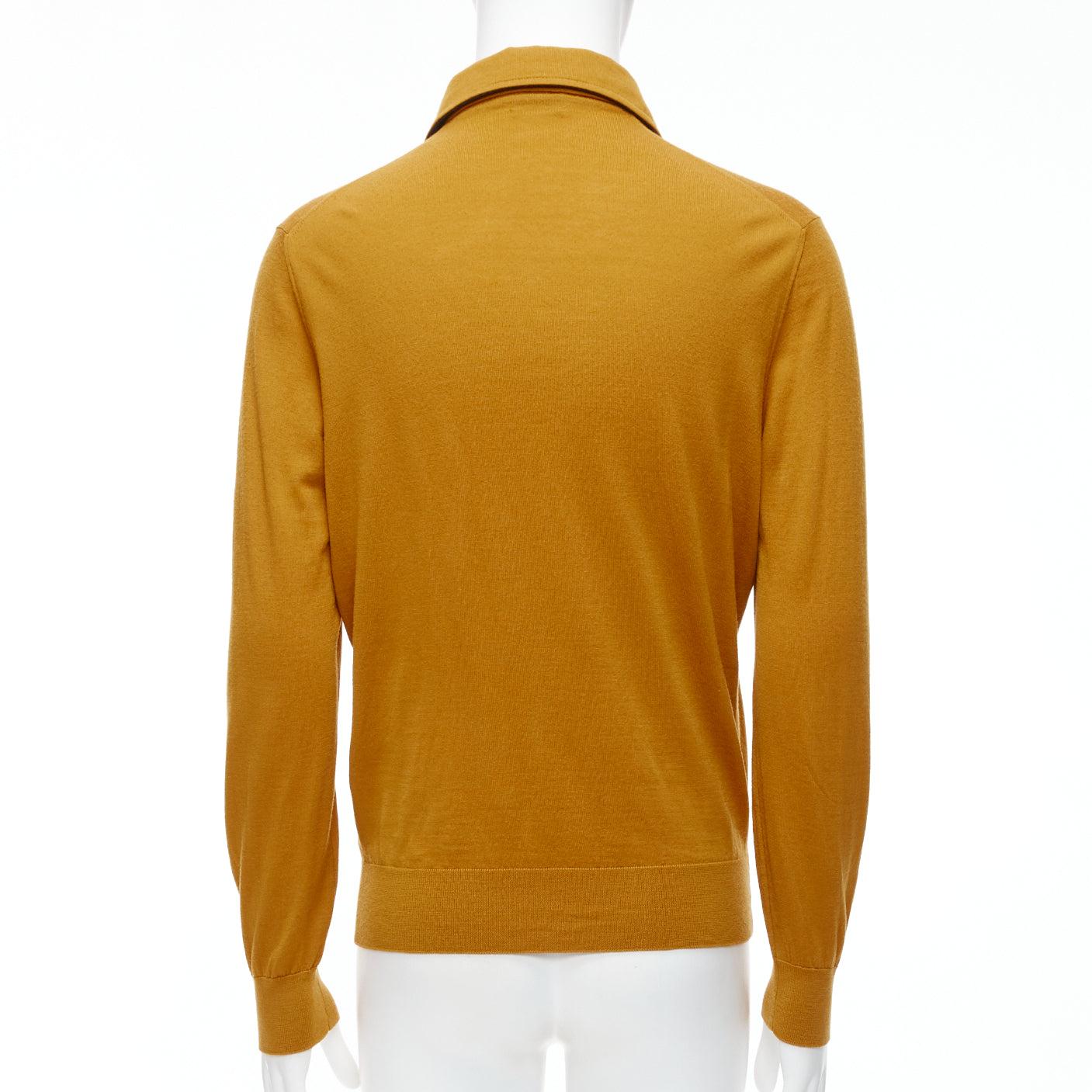 Men's ERMENEGILDO ZEGNA wool cashmere mustard yellow knit polo sweater IT50 L For Sale