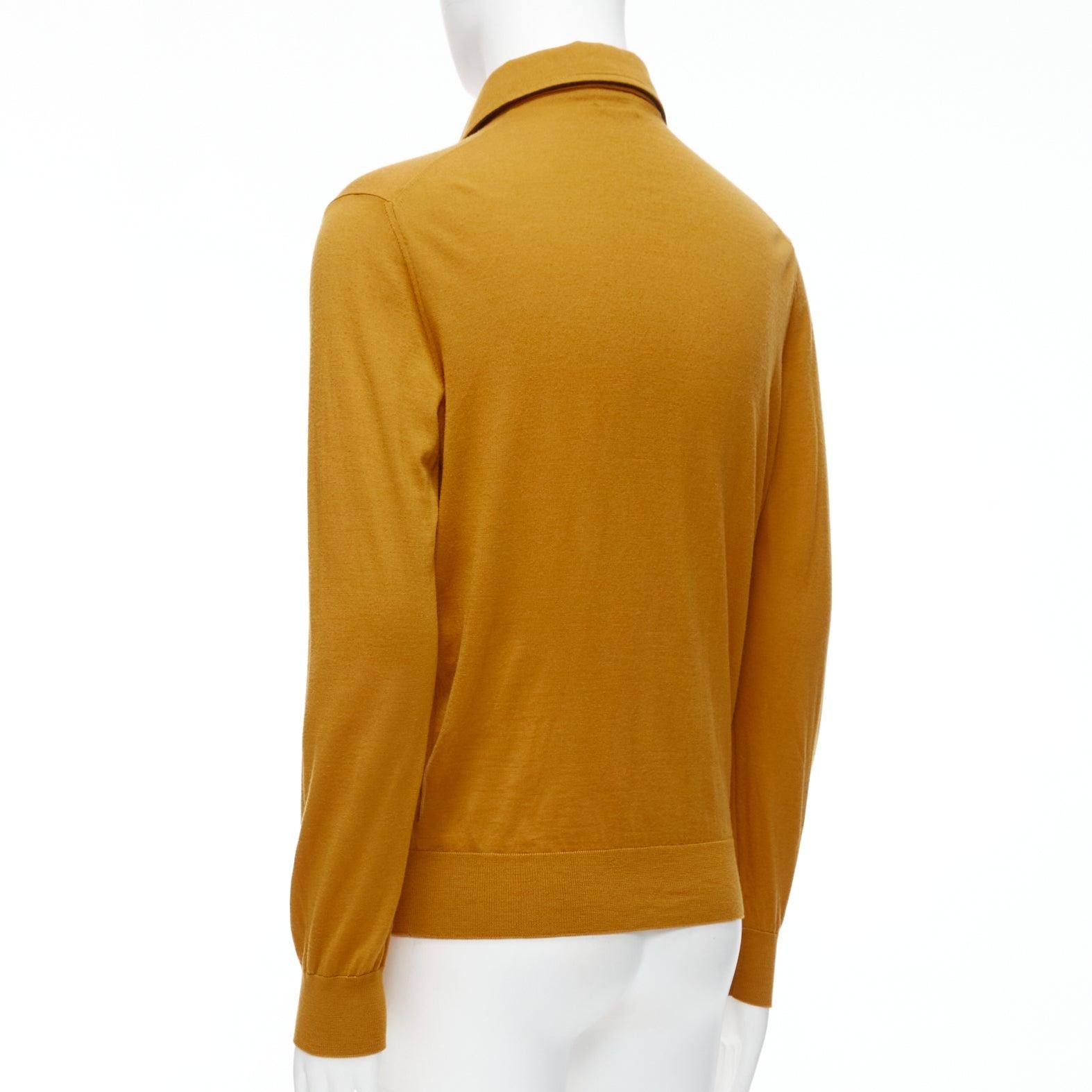 ERMENEGILDO ZEGNA wool cashmere mustard yellow knit polo sweater IT50 L For Sale 2