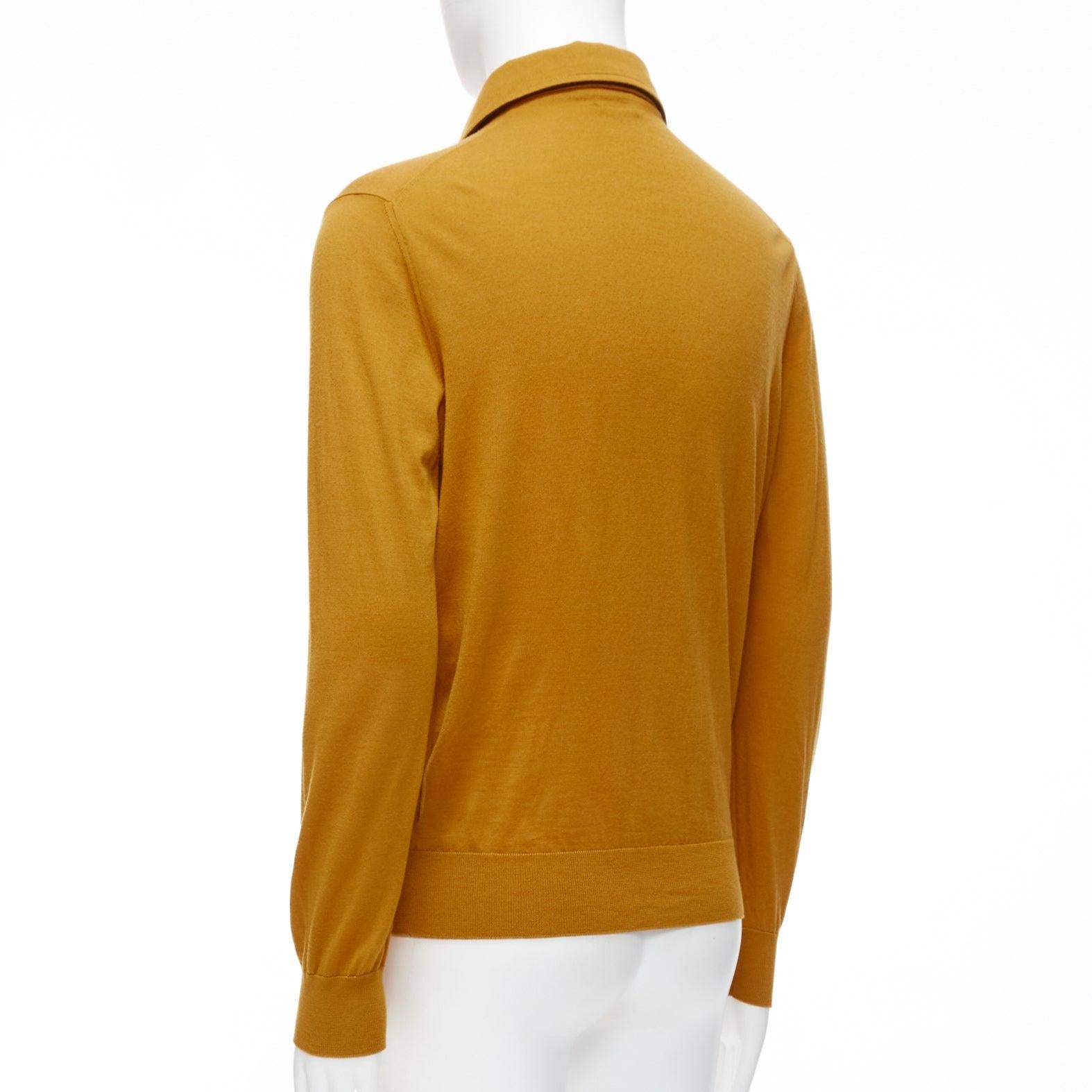 ERMENEGILDO ZEGNA wool cashmere mustard yellow knit polo sweater IT50 L For Sale 1