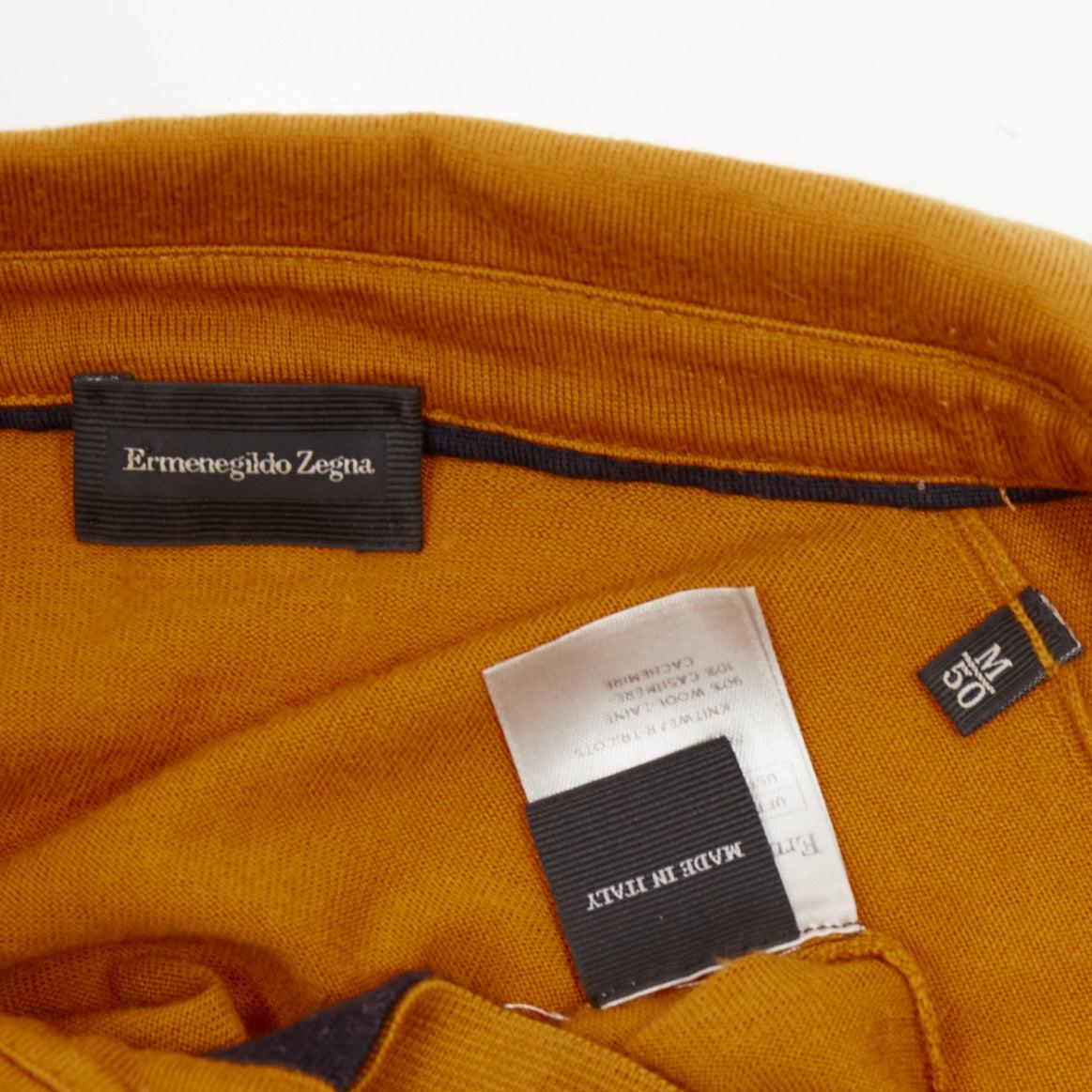 ERMENEGILDO ZEGNA wool cashmere mustard yellow knit polo sweater IT50 L For Sale 3