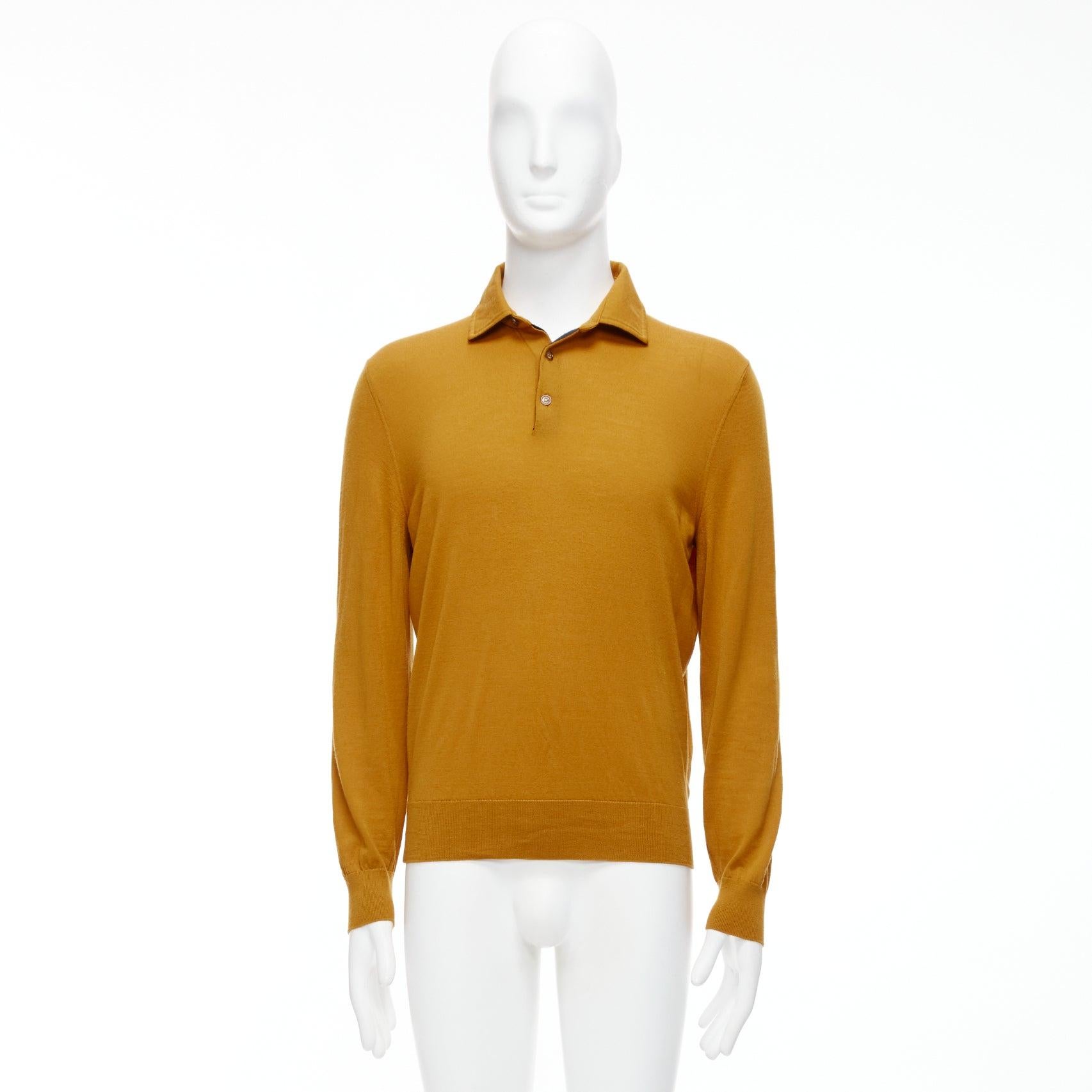 ERMENEGILDO ZEGNA wool cashmere mustard yellow knit polo sweater IT50 L For Sale 4