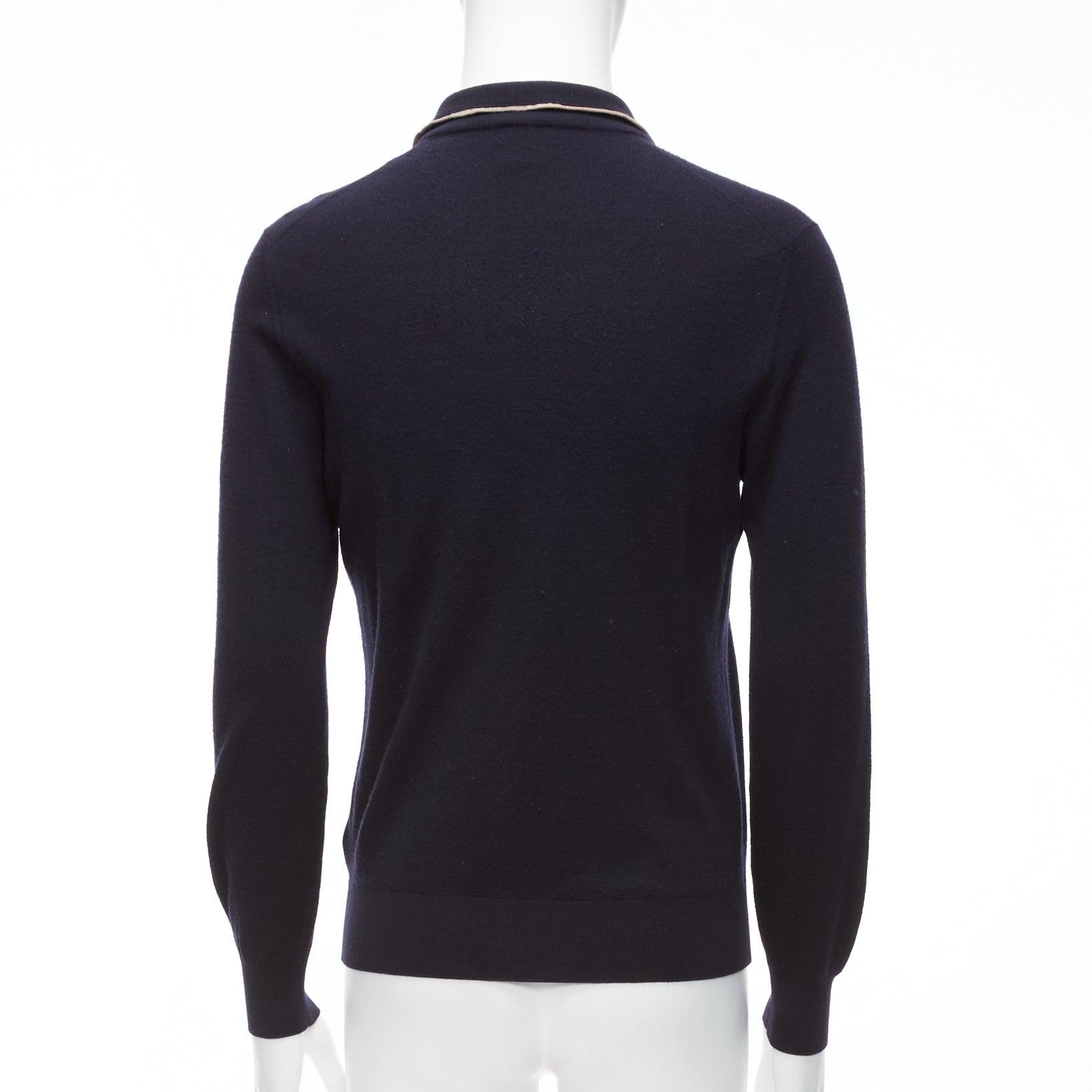 ERMENEGILDO ZEGNA wool cashmere navy grey button detail half zip sweater IT50 L For Sale 1