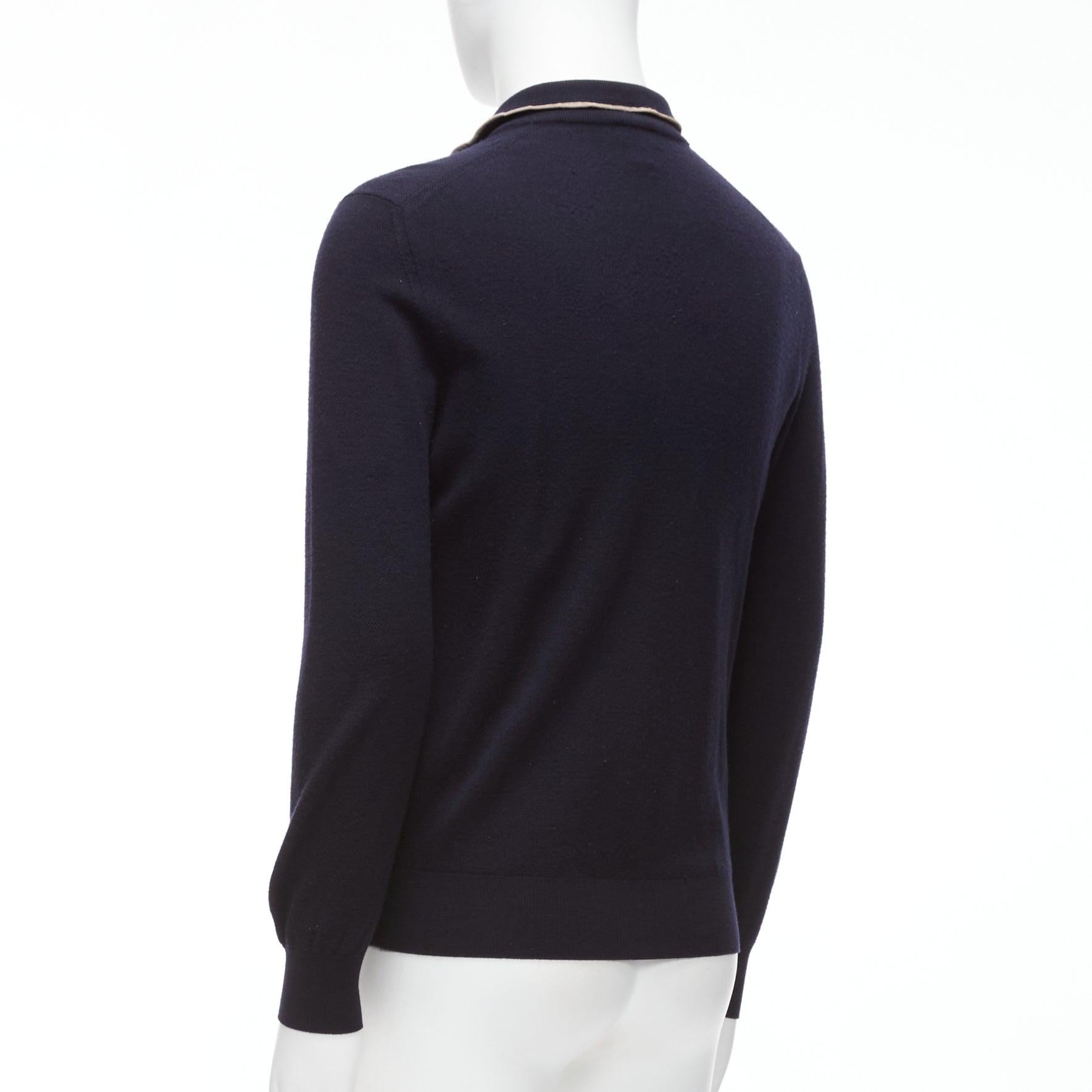 ERMENEGILDO ZEGNA wool cashmere navy grey button detail half zip sweater IT50 L For Sale 2