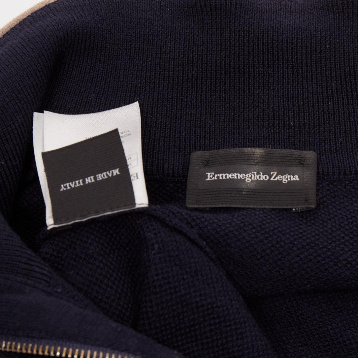 ERMENEGILDO ZEGNA Pull en laine et cachemire gris marine avec boutons et demi-fermeture éclair IT50 L en vente 4