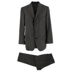 Ermenegildo Zegna Wool Grey Striped Single Breasted Suit - Size Estimated L