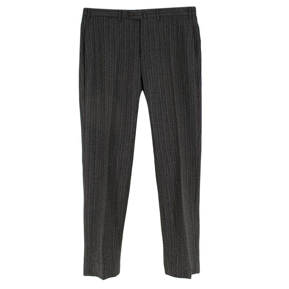 Black Ermenegildo Zegna Wool Grey Striped Single Breasted Suit - Size L For Sale