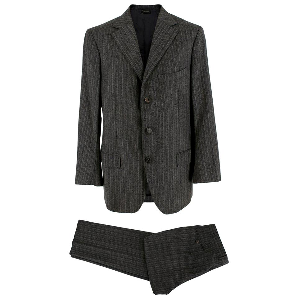 Ermenegildo Zegna Wool Grey Striped Single Breasted Suit - Size L For Sale