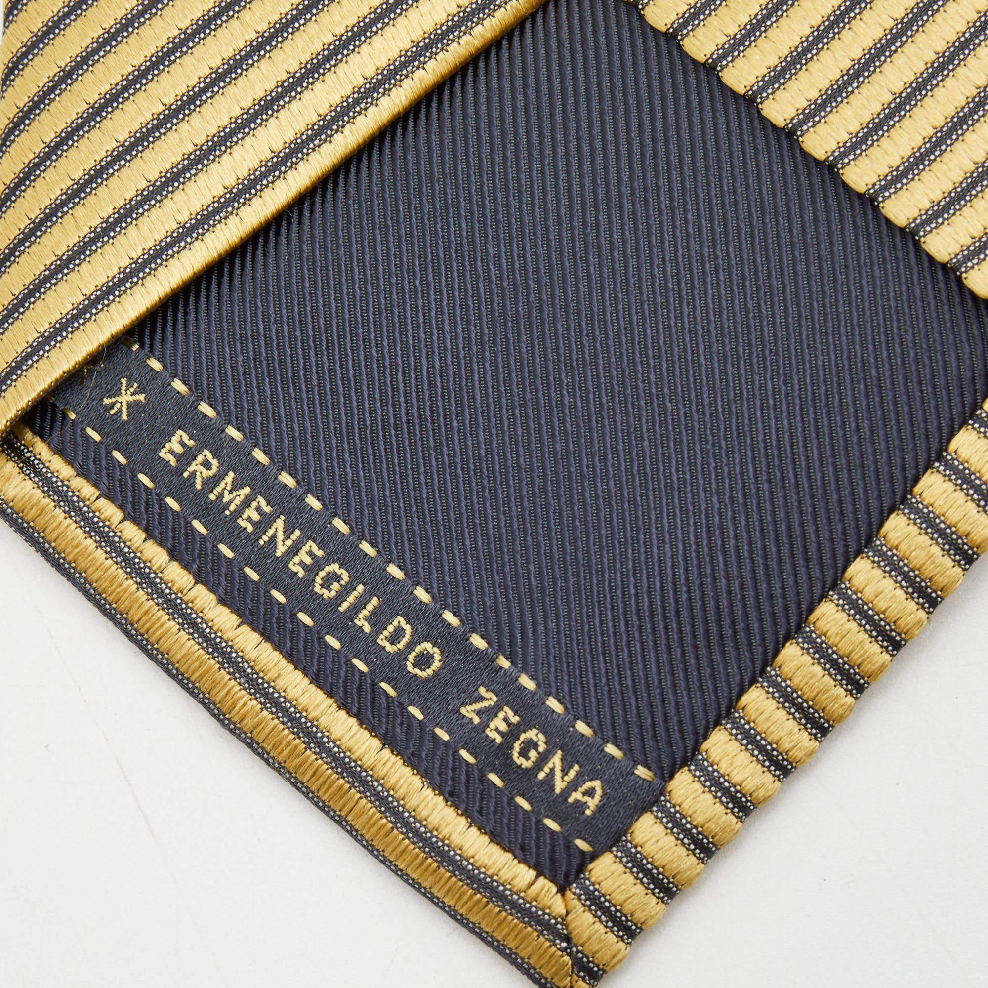 Beige Cravatta in seta a righe diagonali gialle di Ermenegildo Zegna in vendita