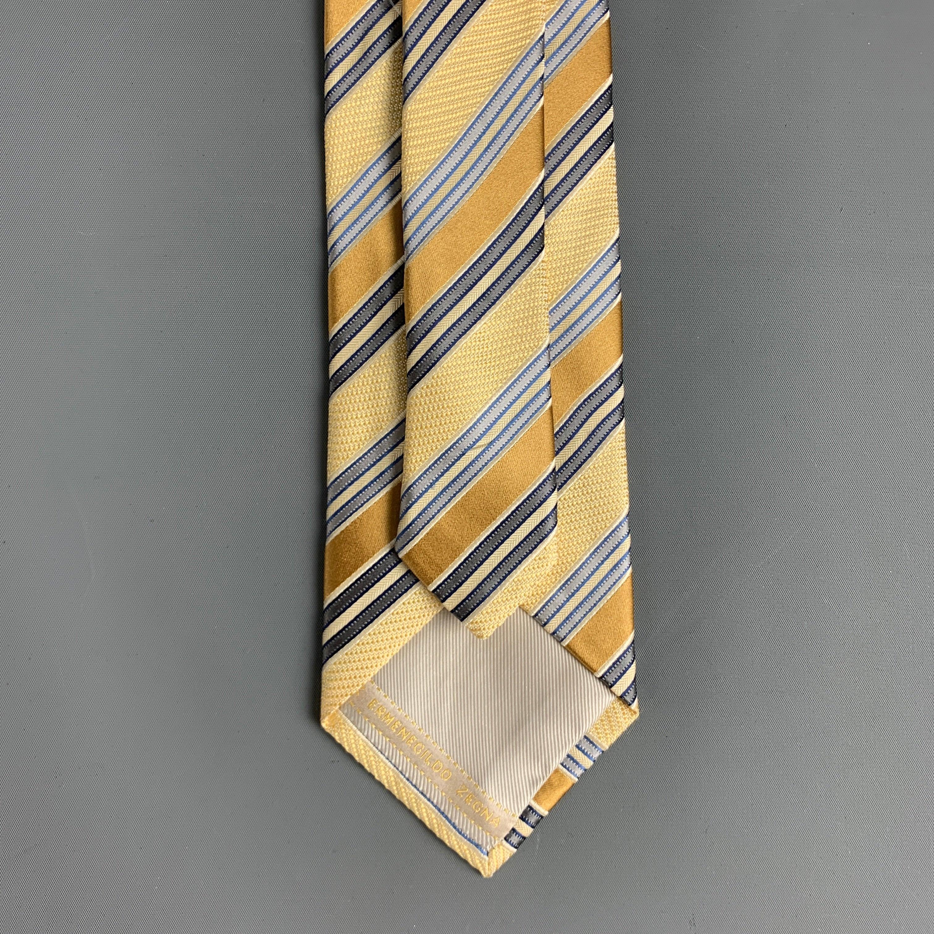 Men's ERMENEGILDO ZEGNA Yellow Grey Diagonal Stripe Silk / Cotton Tie For Sale