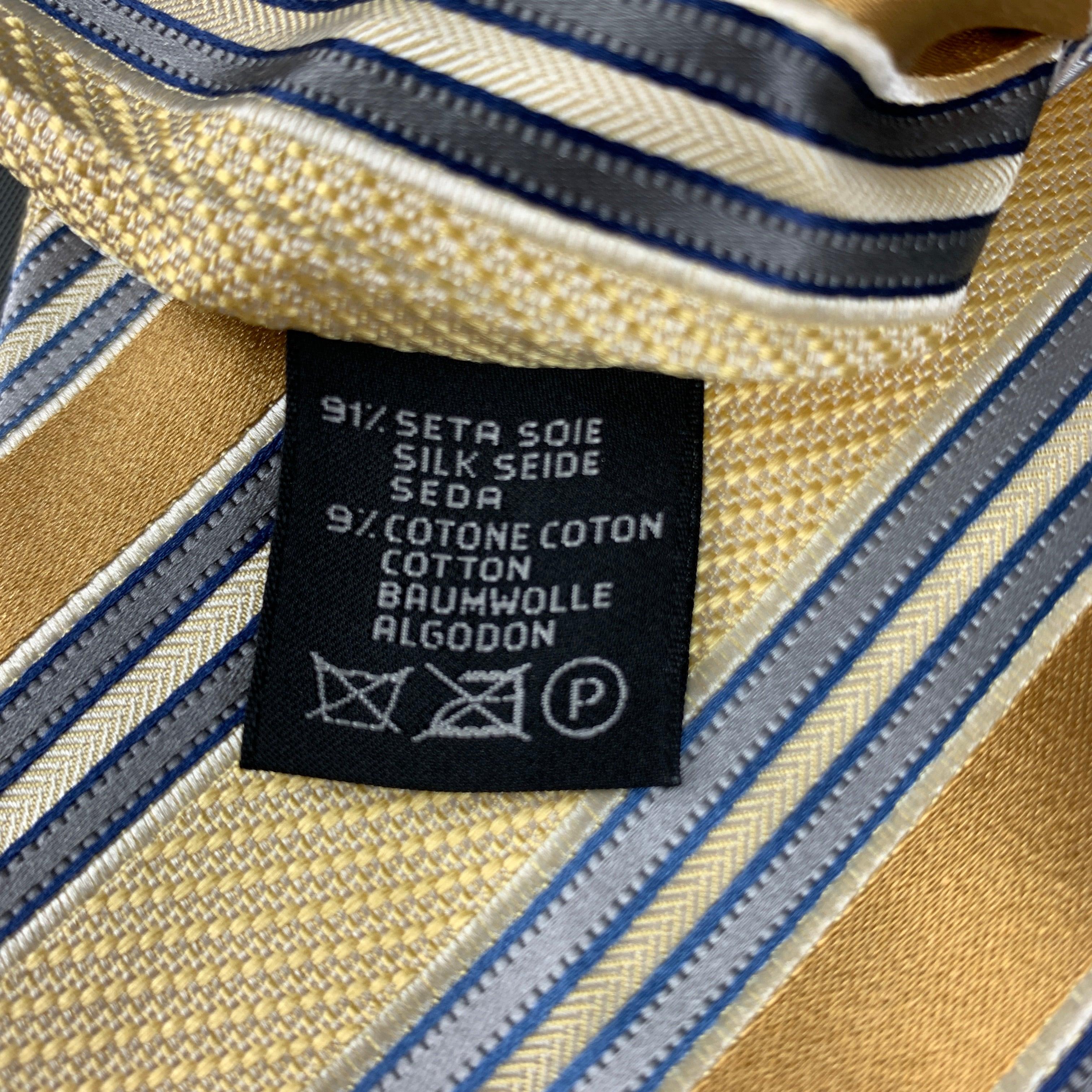 ERMENEGILDO ZEGNA Yellow Grey Diagonal Stripe Silk / Cotton Tie For Sale 1
