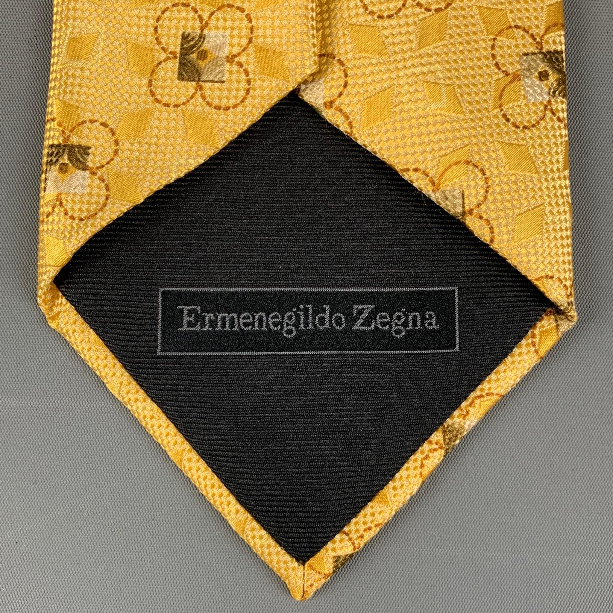 Men's ERMENEGILDO ZEGNA Yellow Jacquard Silk Tie For Sale