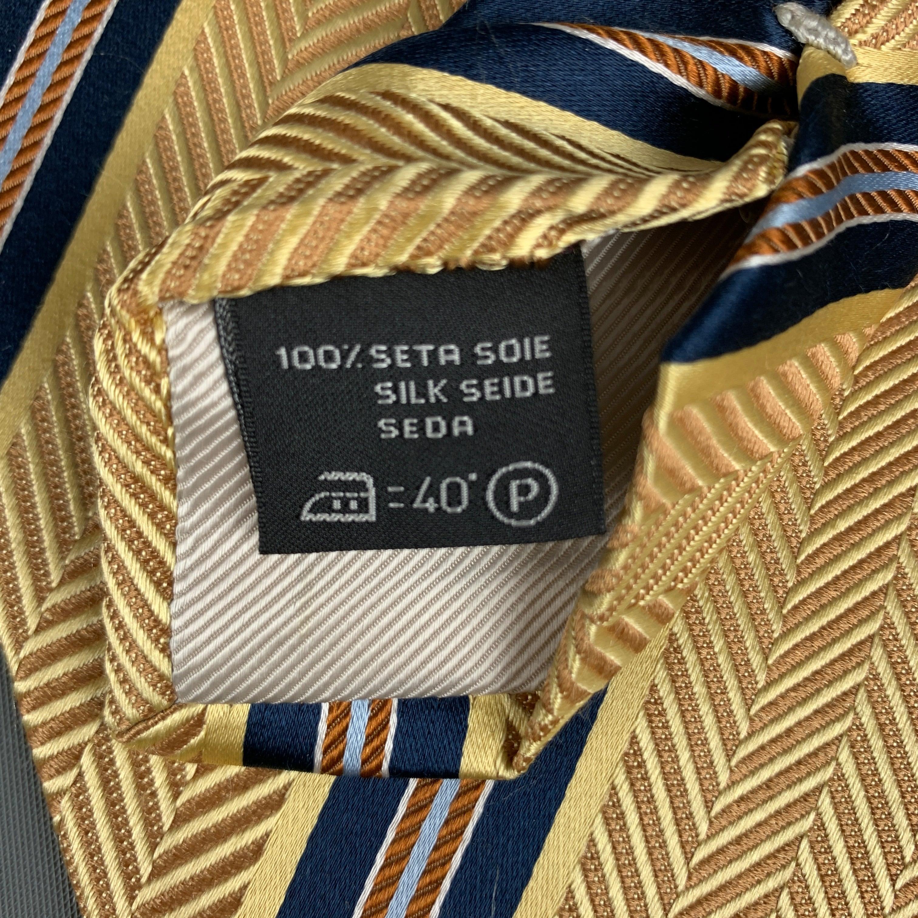 ERMENEGILDO ZEGNA Yellow Navy Diagonal Stripe Silk Tie For Sale 1