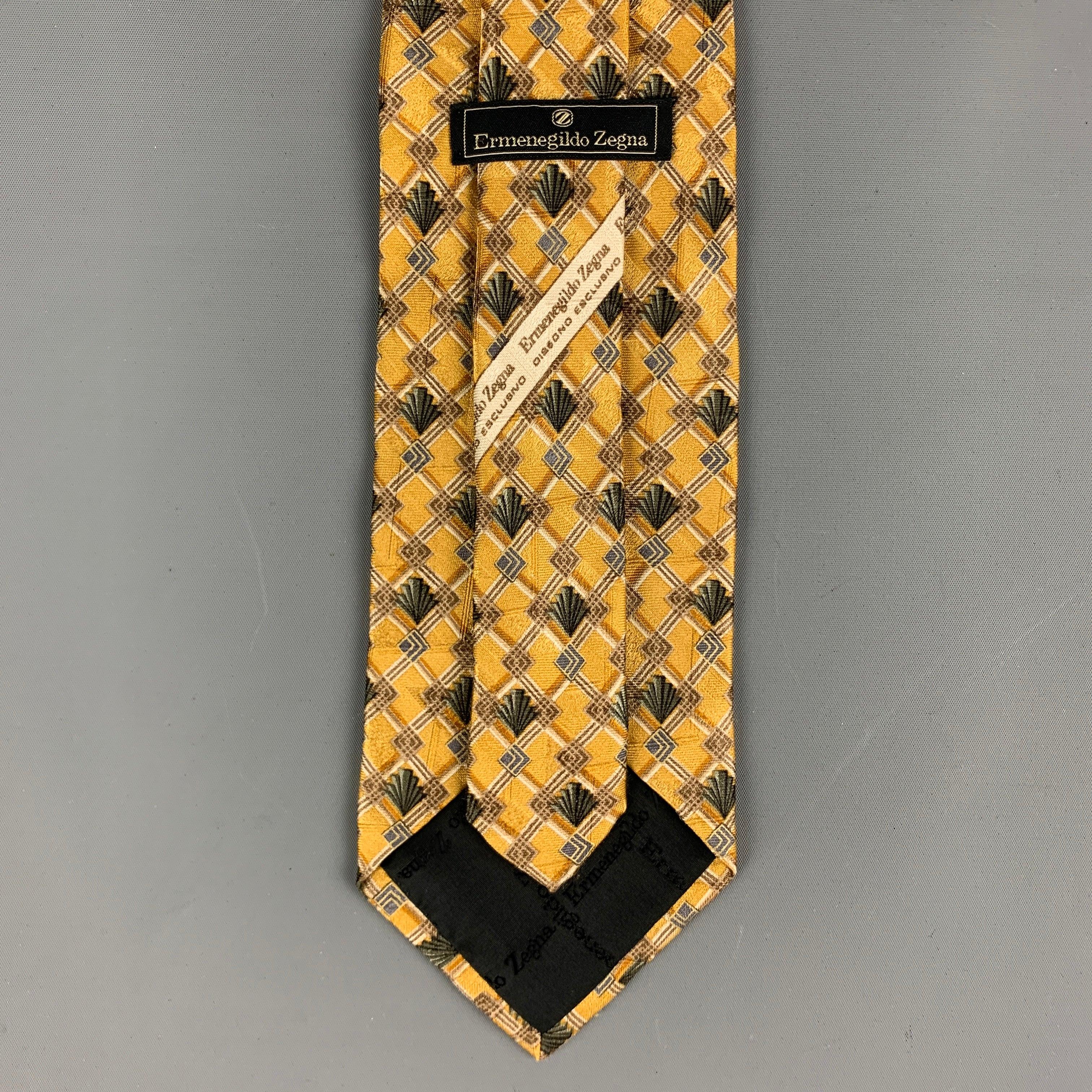 Men's ERMENEGILDO ZEGNA Yellow Olive Rhombus Silk Tie For Sale