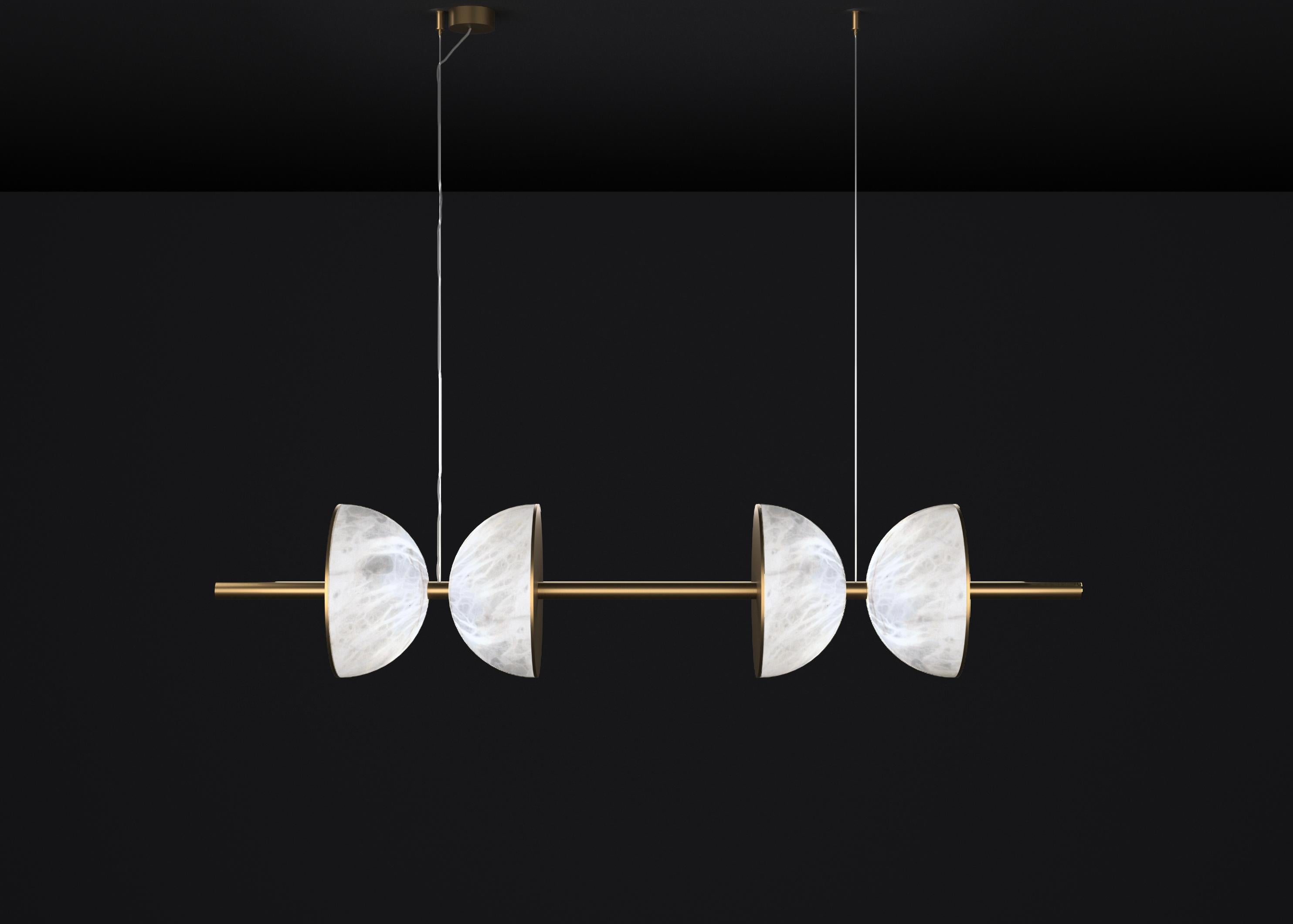 Ermes Bronze And Alabaster Pendant Light 2 by Alabastro Italiano
Dimensions: D 30 x W 150 x H 300 cm.
Materials: White alabaster and bronze.

Available in different finishes: Shiny Silver, Bronze, Brushed Brass, Ruggine of Florence, Brushed