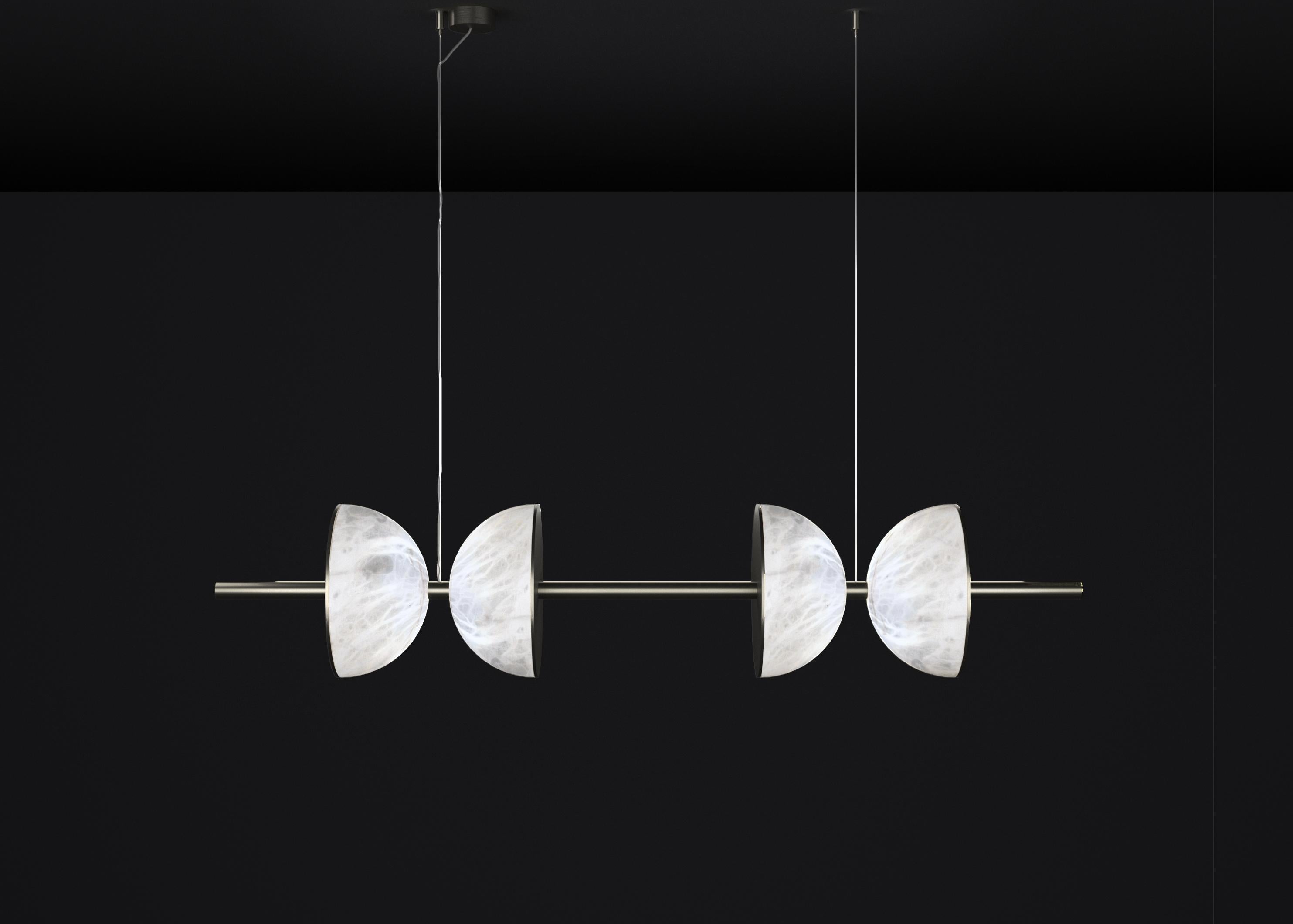 Ermes Brushed Black Metal And Alabaster Pendant Light 2 by Alabastro Italiano
Dimensions: D 30 x W 150 x H 300 cm.
Materials: White alabaster and brushed black metal.

Available in different finishes: Shiny Silver, Bronze, Brushed Brass, Ruggine of