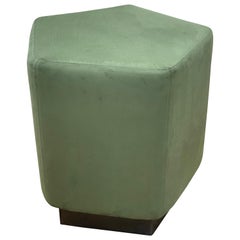 Ermes Pentagon Pouf Green Ultra Suede and Antique Brass Plinth