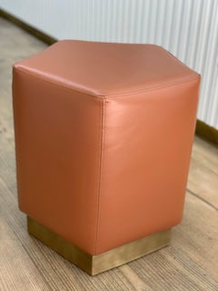 Ermes Pentagon Pouf Light Tan Ultraleather and Antique Brass Plinth