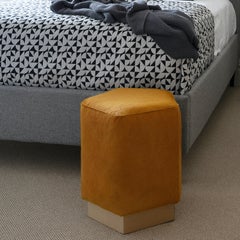 Ermes Pentagon Pouf Mustard Cowhide and Antique Brass Plinth