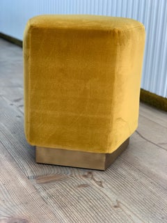 Ermes Pentagon Pouf Mustard Velvet and Antique Brass Plinth