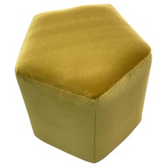 Ermes Pentagon Pouf Mustard Velvet and Antique Brass Plinth