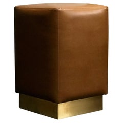 Ermes Pouf Pentagon Shape in Ultra-Leather in Tan Color and Brass Plinth