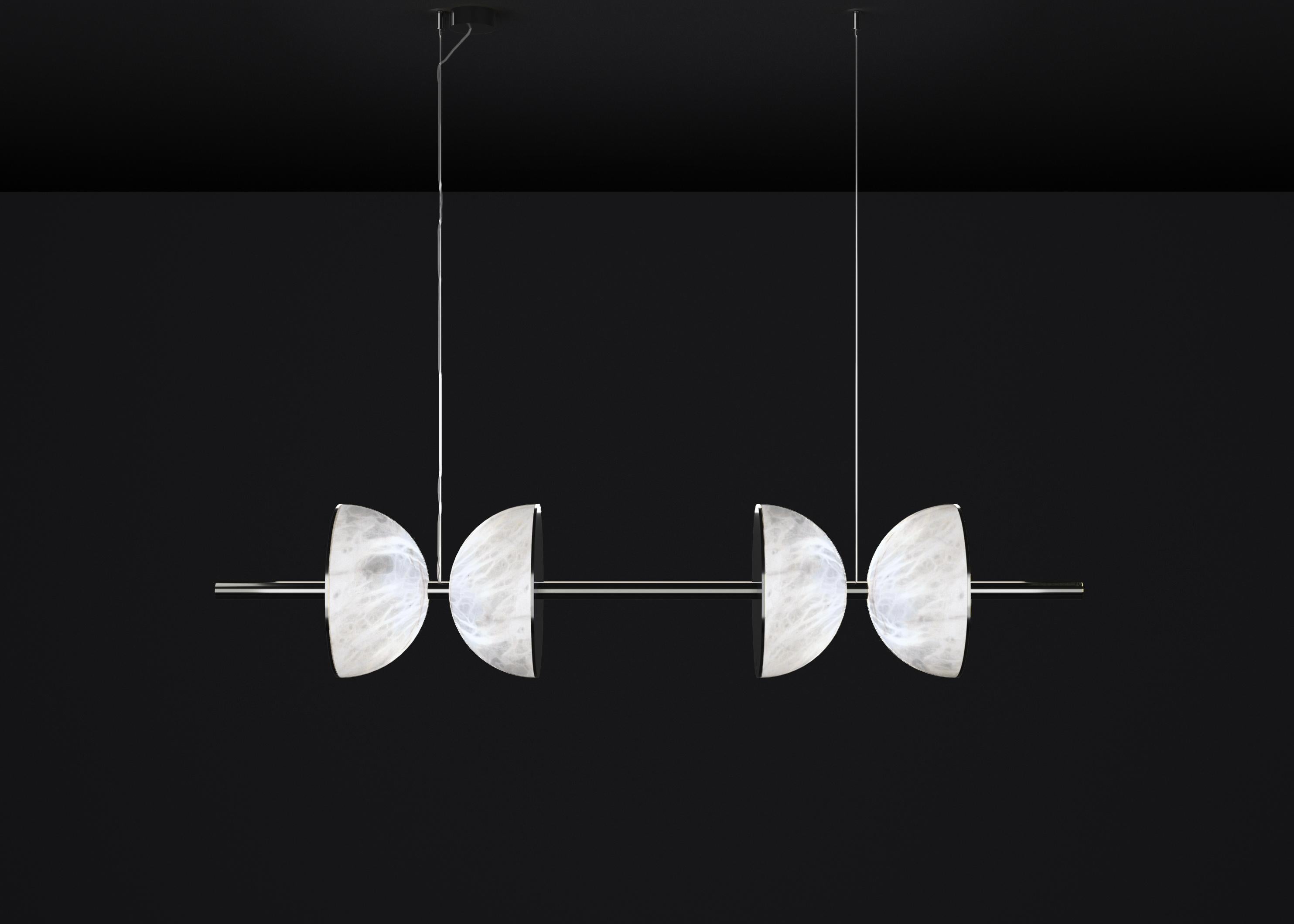 Ermes Shiny Black Metal And Alabaster Pendant Light 2 by Alabastro Italiano
Dimensions: D 30 x W 150 x H 300 cm.
Materials: White alabaster and shiny black metal.

Available in different finishes: Shiny Silver, Bronze, Brushed Brass, Ruggine of