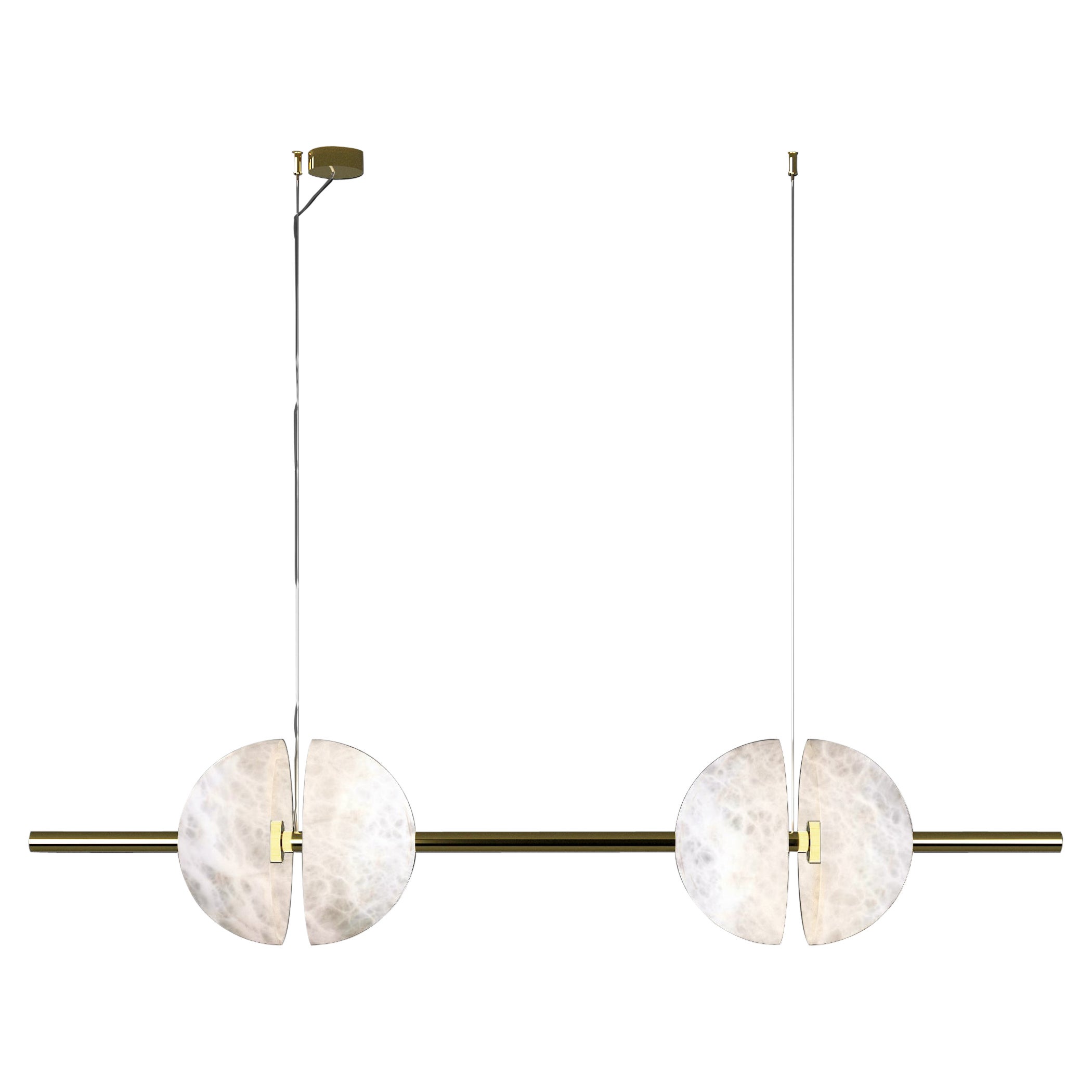 Ermes métal doré brillant et lampe à suspension en albâtre 1 by Alabastro Italiano